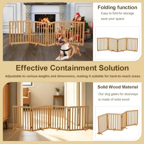 Wooden Foldable Dog Gate Freestanding 4 Panels Puppy Safety Fence-Brown - Image 2