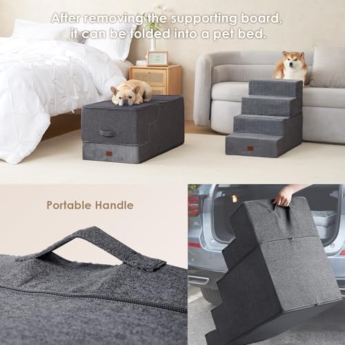 EHEYCIGA Dog Stairs for High Bed 25" H, Extra Wide Dog 5-Step - Image 6