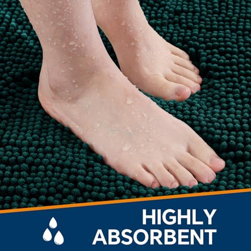 Chenille Bathroom Rug 17"x24" Dark Teal, Non-Slip Plush Bath Mat - Image 4