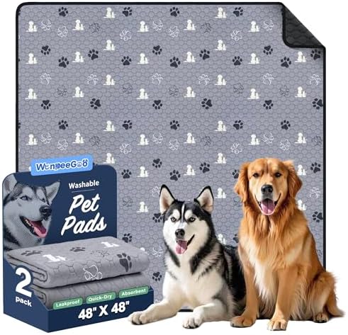 WanpeeGoo Washable Pee Pads for Dogs, Waterproof, 48 x 48 in, 2 Pack by WanpeeGoo