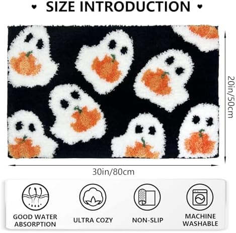MEHOFOND Halloween Black Ghost Pumpkin Non-Slip Bathroom Rug, 20x30 Inch - Image 2