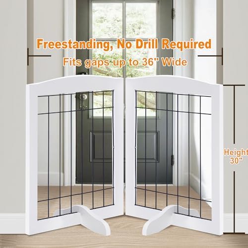 LZRS 2-Panel Freestanding Adjustable Wooden Dog Gate—30” Tall Foldable Pet - Image 2