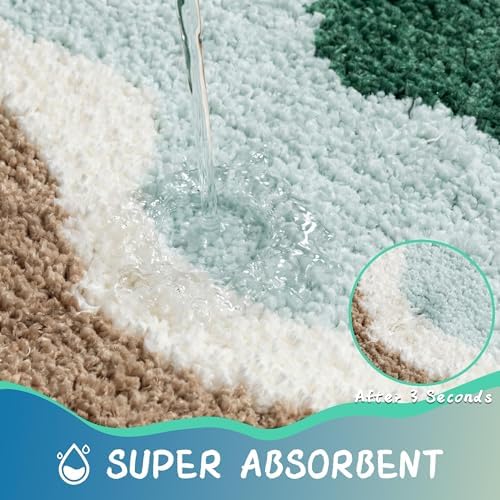 Green Coastal Bathroom Rugs Microfiber Soft Fluffy Cute Bath Mats - Image 5
