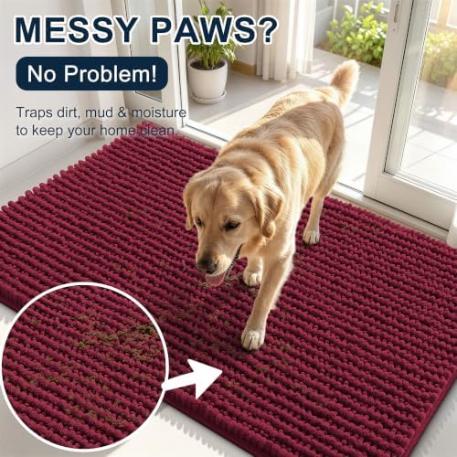 Smiry Dog Door Mat for Muddy Paws 30x20, Ultra Absorbent Chenille Doormat - Image 5