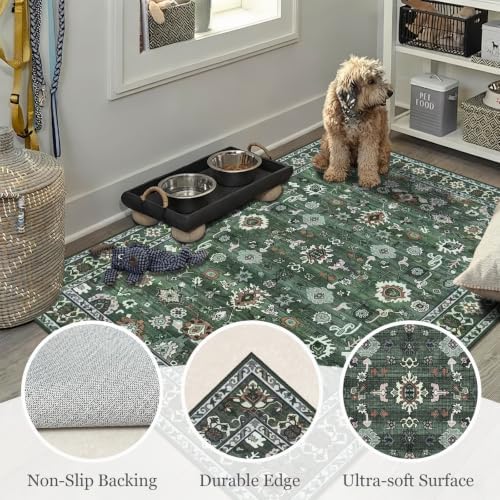 Washable 3x3 Square Rug for Entry Bathroom Kitchen Bedroom Green - Image 4