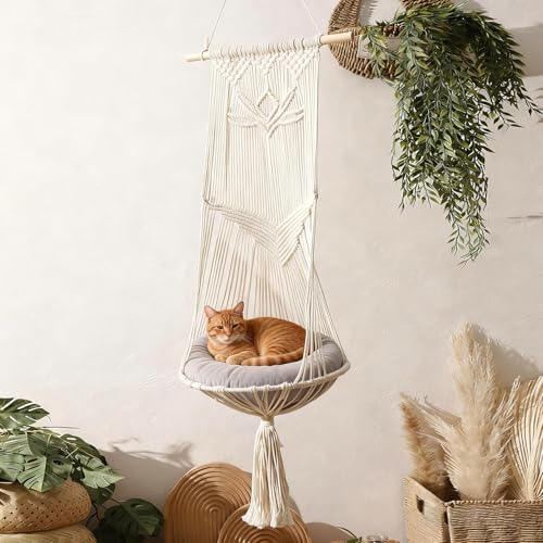 Macrame Cat Hammock-Boho Cat Bed Cotton Wall Hanging - Image 5