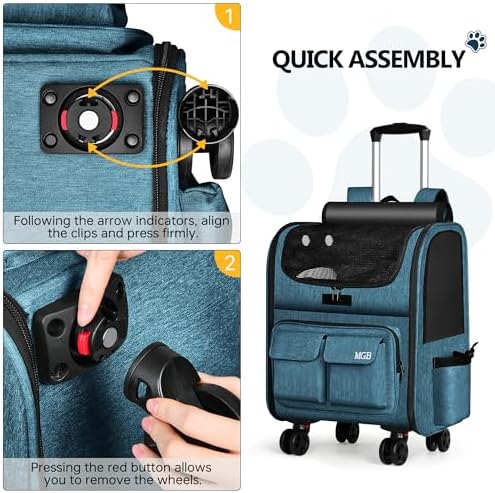 MGB Foldable Pet Carrier with Wheels, Denim Blue - Image 4
