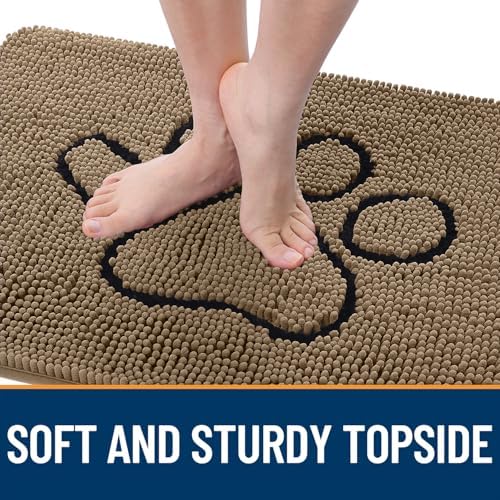 OLANLY Dog Door Mat for Muddy Paws 70x24, Paw Print Design Chenille Mud Mat - Image 4