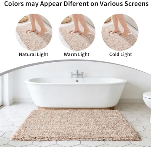 Disolla Beige & White Bathroom Rugs 24x36, Non-Slip Plush Thick Bath Mat - Image 7