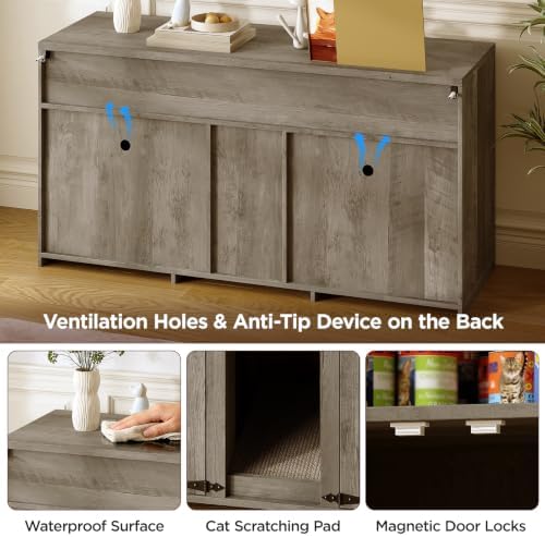 Vabches Litter Box Enclsoure for 2 Cats, 53.1" Cat Litter Box Furniture Hidden - Image 6