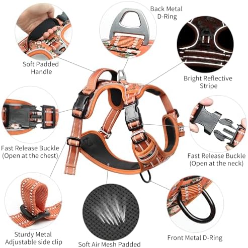 Timos Dog Harness Medium Sized, Quick Release 3 Buckles, Flower Orange - Image 3