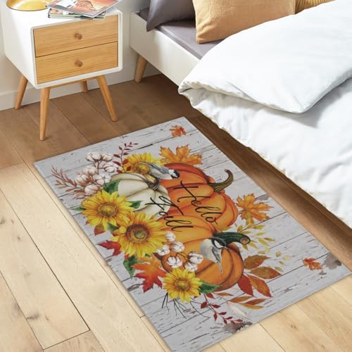 Giwawa Hello Fall Bath Rug Orange Pumpkin Bathtub Mat Non Slip Absorbent - Image 2