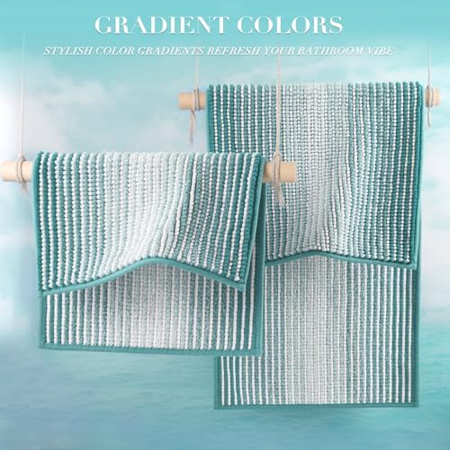 BSICPRO Bathroom Rugs Sets 2 Piece, Non Slip Striped Bath Mats, Aqua Green - Image 5