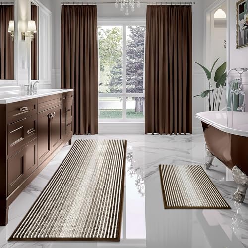 BSICPRO Bathroom Rugs Sets 2 Piece, Non Slip Striped Bath Mats by BSICPRO