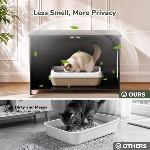 Hidden Cat Litter Box Enclosure Furniture, Dog Proof Kitty Washroom Cabinet - Image 3
