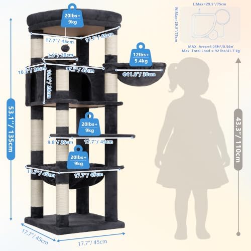 Heybly 53.1" Corner Cat Tree for Large Cats – Interactive Play HCT029G - Image 4