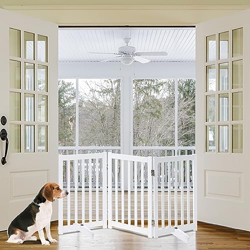 LZRS Wooden Free Standing Dog Gate 60" W x 30" H, Foldable Solid Hardwood Pet - Image 7