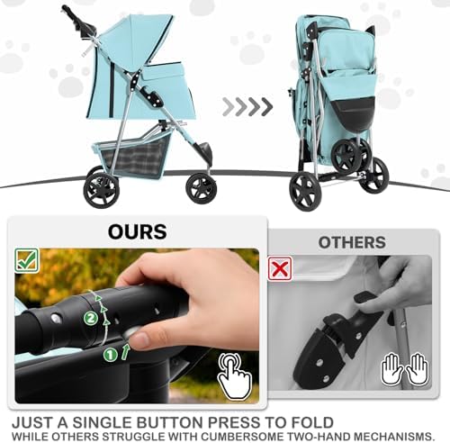 MoNiBloom Pet Stroller for Small/Medium Dogs and Cats, Mint Green - Image 6