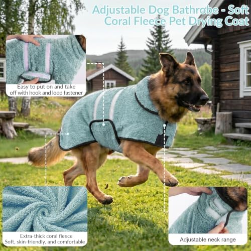 Dog Bathrobe, Super Absorbent for Small to Large Dogs, Light Green L - Image 4