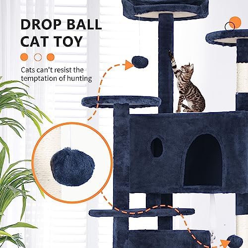 BestPet | 70" Cat Tree Tower | Navy Blue | Sturdy Multi-Level Cat Tree - Image 3