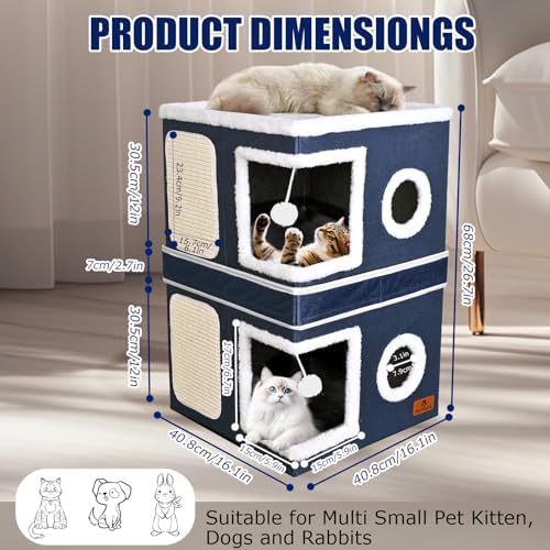 2-Story Cat House for Indoor Cats, Dual-Purpose Cat Cave Bed - Image 2