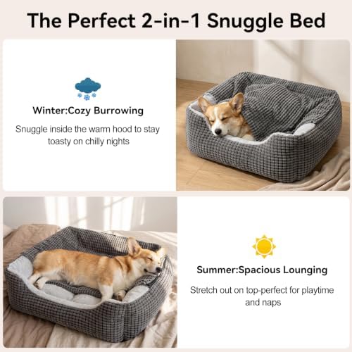 GASUR Dog Beds for Large Medium Small Dogs, Rectangle Cave Hooded Blanket Puppy - Image 2