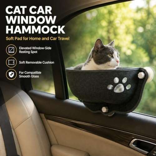 Cat Car Window Hammock with Soft Pad, Cat Car Window Seat，Gray：Large - Image 2