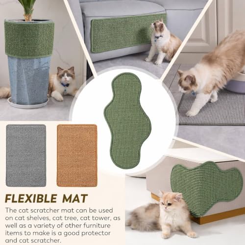 Cat Scratcher Mat with Sticky Tapes, Sisal Cat Scratching Carpet Wall Cat - Image 3