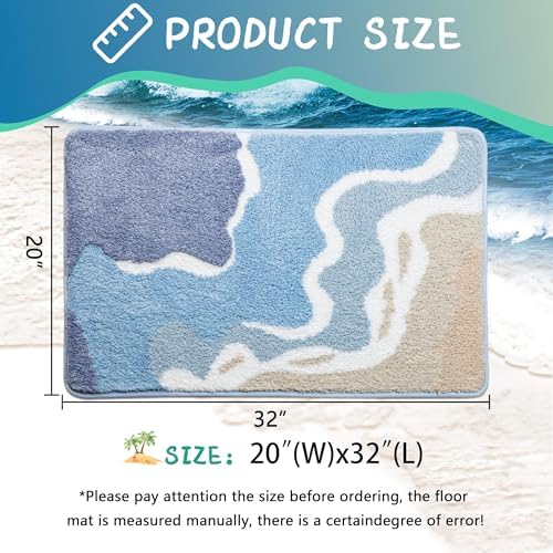 Blue Coastal Bathroom Rugs Ultra Fluffy Plush Super Absorbent - Image 2