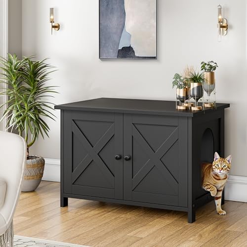 Shintenchi Cat Litter Box Enclosure, Litter Box Furniture Cabinet Hidden - Image 7