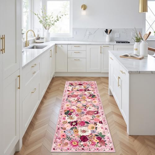 Pink Floral Hallway Runner Rug 2x6 - Image 3