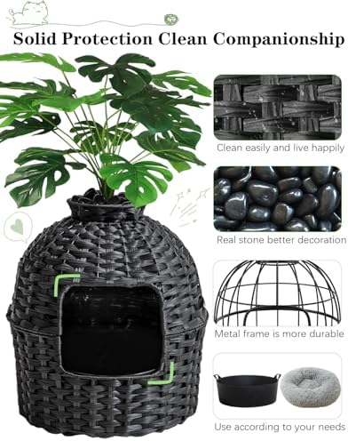 SETVSON Cat Litter Box Plant Furniture Enclosure, PE Rattan House - Image 3