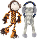 Monkey Rope Dog Toy, Plush Elephant Squeaky Dog Toy, 2 Pack by HUGEME