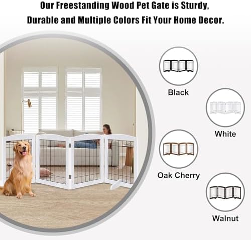LZRS 4-Panel Freestanding Wooden Dog Gate—Extra Wide 30” Tall Foldable Pet - Image 4