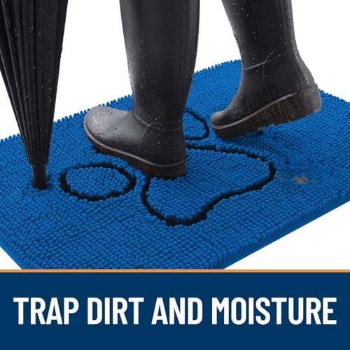 OLANLY Dog Door Mat for Muddy Paws 28x18, Paw Print Design Chenille Mud Mat - Image 2