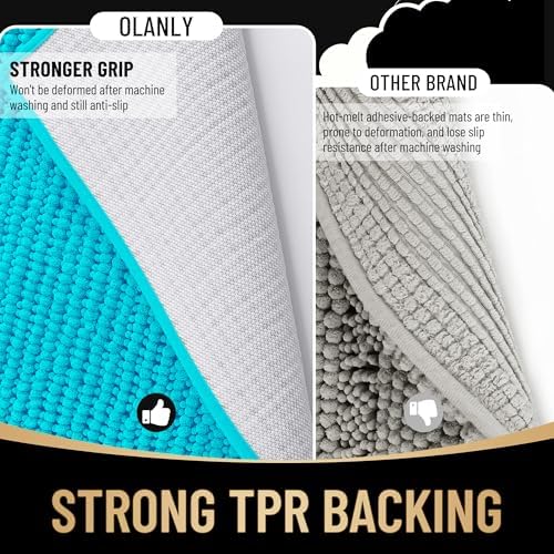 OLANLY Thick Chenille Absorbent Bathroom Rugs Mat 36x24, Aqua Sky - Image 5