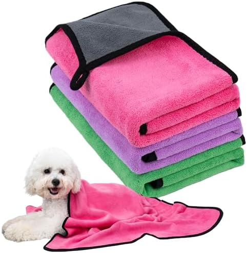 MICOOYO Dog Towels for Drying Dogs 3 Pack, Ultra Absorbent Microfiber Pet Bath by MICOOYO