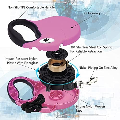 13 ft Retractable Dog Leash for Large Dogs up to 26 lbs, Tangle-Free Nylon Tape - Image 5