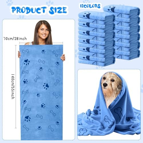 Tatuo 12 Pcs Dog Grooming Towels 28 x 55 Inch Microfiber Drying Pet Bath Towels - Image 2