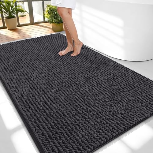OLANLY Thick Chenille Large Bathroom Rugs Mats 59x35, Dark Grey by OLANLY