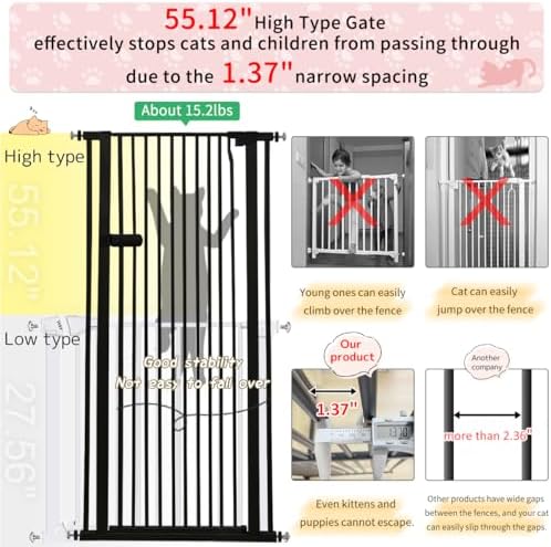 Lumizone Extra Tall Cat Gate 55.12" High 29.92"-42.51" Wide Pet Gate Black - Image 4