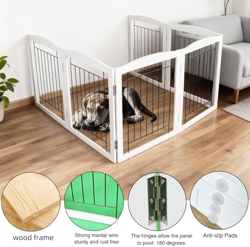 ZJSF Freestanding Foldable Dog Gate Wooden Extra Wide White Puppy Gate 6 Panels - Image 4