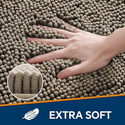Chenille Bathroom Rug 40"x60" Taupe, Large Plush Bath Mat - Image 3
