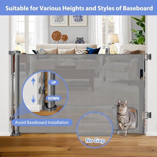 Retractable Dog Gate with Cat Door 55" Wide Retractable Pet Gate with Cat Door - Image 7