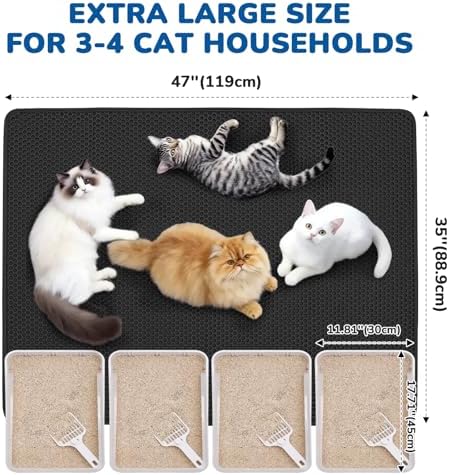 BurgeonNest Cat Litter Mat 47" x 35", Washable Urine-Proof Non-Slip Black - Image 3