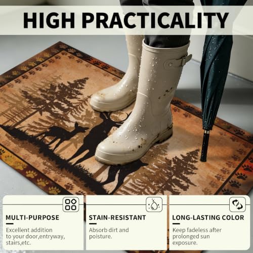 Giwawa Forest Deer Bath Rug Wildlife Animal Low Pile Entryway Carpet 20x32 Inch - Image 7