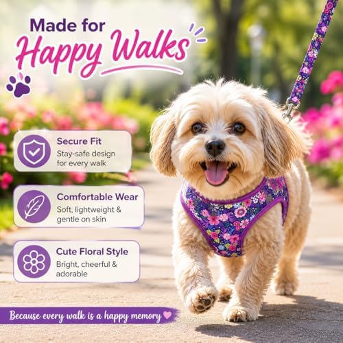 Step in Dog Harness Leash Set- All Weather Reflective No-Pull Floral Pattern - Image 4