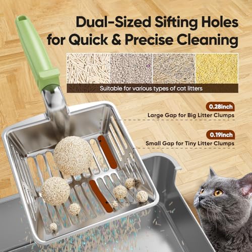 Large Metal Cat Litter Scoop w/ Deep Shovel, Dual-Size Holes & Hanging Hook - Image 3