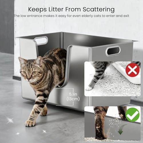 Enclosed Stainless Steel Cat Litter Box 13.8” High Sides, Extra Large Litter Box - Image 3