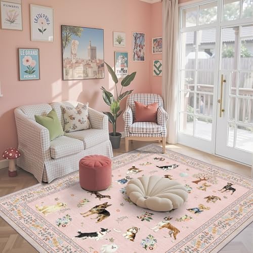 Pink Floral Area Rug 4x6 for Bedroom Dining Room - Image 3